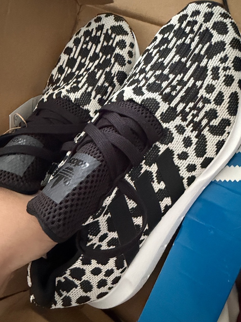 Adidas Brand New Swift Run Black & White Leopard Animal Print Sneakers